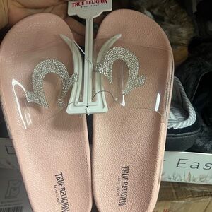 True Religion Blush Sandals with Rhinestone Detail